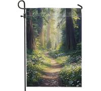 Serene Forest - Bandiera da giardino con sentiero della natura, decorazione per esterni, bandiera stagionale per tutte le occasioni, design su entrambi i lati per la decorazione del prato del giardino