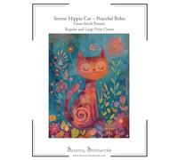 Serene Hippie Cat - Peaceful Boho Cross Stitch Pattern: Regular and Large Print Cross Stitch Pattern