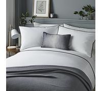 Serene Pintucks - Set Copripiumino a Righe Orizzontali e Pom Pom, Grey, Doppio