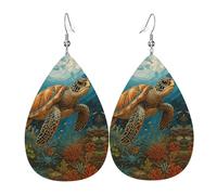 Serene Sea Turtle & Coral Reef Orecchini In Pelle Divertenti Orecchini Stampato Accessori Per Cosplay Donna
