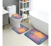 Serene - Set di 3 tappetini da bagno, motivo carpa, pesce iris, motivo floreale, assorbente, antiscivolo, a forma di U, lavabili, estetici primaverili, ad asciugatura rapida, in memory foam
