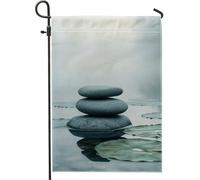 Serene Stones Bandiera da giardino, grigio Zen Balance Rock decorazione per esterni, decorazione estiva su entrambi i lati, decorazione per la casa, tranquilla striscione per meditazione per prato