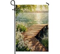 Serene Summer Lake Garden Flag, Green Nature Water Scene Outdoor Decor Double Face Juta Yard Flag per Garden Party Yard Decoration 30,5 x 45,7 cm