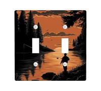 Serene Sunset Fishing Light Switch Plate / Outlet Covers, Orange Gradients for Wall Decor, Modern Nature Style, Ideal for Home and Cabin, Functional Thermos Wall Plates Double Toggle
