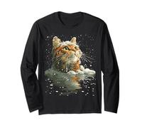 Serene Tabby Cat con Neve innevata Foresta Invernale estetica Maglia a Manica