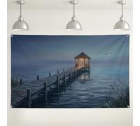 Serene Waterfront Backdrop, acque calme e gazebo decorazioni sceniche per feste, ideale per fotografia interna/esterna, perfetto per eventi estivi e raduni 180 x 109 cm