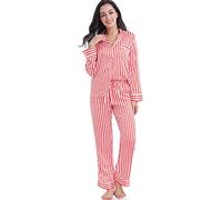 Serenedelicacy - Pigiama a maniche lunghe da donna, in raso di seta - Rosso - Medium/8-10 US