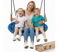 SereneLife Altalena con piattino e kit per appendere l'albero, altalena da esterno da 101,6 cm, 2 cinghie regolabili in corda per appendere e ruotare centrale girevole, per bambini