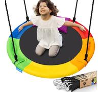 SereneLife Altalena da Giardino per Bambini Rotonda 102 cm con Kit di Fissaggio, Corde Regolabili e Girevole, Altalena Resistente per Esterno