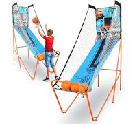 SereneLife Canestro Basket Esterno e Interno, Canestro da Basket Singolo Tiro con Opzione Audio, Grande Segnapunti LED, Blu