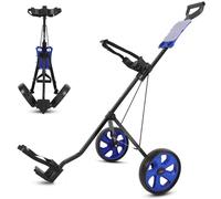 SereneLife Carrello da golf a 2 ruote, leggero, pieghevole, con staffa superiore e inferiore con cinghia elastica, impugnatura in schiuma, porta segnapunti, ruote posteriori da 24,1 cm, carico massimo