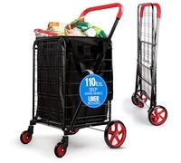 SereneLife Carrello della spesa con ruote girevoli a 360°, leggero e resistente, con fodera impermeabile, capacità 50 kg, portatile e pieghevole, per generi alimentari, lavanderia, bagagli