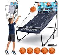 SereneLife Doppio Canestro Basket Esterno e Interno, Canestro da Basket con Segnapunti LED e Timer, Campo Pieghevole per Bambini e Adulti
