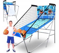 SereneLife Canestro Basket Esterno e Interno, Canestro da Basket Doppio Pieghevole, Segnapunti Elettronico, Timer Gioco, Struttura Preassemblata, Blu