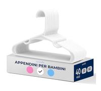 SereneLife Grucce Appendiabiti 40 Pezzi, Stampelle Armadio Antiscivolo per Abiti, Maglioni e Vestiti da Bambini, Appendiabiti Salvaspazio Bianchi