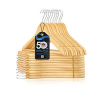 SereneLife Grucce Appendiabiti in Legno Massiccio, Stampelle Armadio Resistenti, Set da 50 Appendiabiti con Gancio Girevole a 360°, Design con Incavi, Colore Naturale