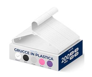 SereneLife Grucce Appendiabiti in Plastica Bianche 200 Pezzi, Set di Stampelle Armadio Resistenti con Design Antiscivolo, Appendiabiti Tubolari con 2 Ganci Integrati per Cinghie, Mega Pack per Vestiti