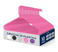 SereneLife Set di 10 grucce in plastica, antiscivolo, resistenti, con gancio girevole a 360°, finitura liscia per proteggere il tessuto, leggere, ultra sottili, per cappotti e altri vestiti (rosa)