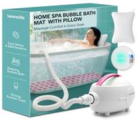 SereneLife Massaggiatore da Bagno Portatile con Bolle, Idromassaggio per Vasca da Bagno Spa Relax, Vasca Idromassaggio con Luce LED, Tappetino Antiscivolo Impermeabile con Cuscino e Telecomando, Rosa