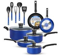 SereneLife Pentole e Padelle Set Cucina 15 Pezzi, Rivestimento Antiaderente, Smalto Resistente al Calore, Coperchi Inclusi, Lavabile in Lavastoviglie, Blu