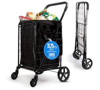 SereneLife Piccola fodera pieghevole per carrello della spesa, rimovibile, ruote girevoli a 360 gradi, capacità di carico 31,8 kg, per generi alimentari, lavanderia e bagagli (nero) in acciaio legato,
