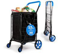 SereneLife Piccola fodera pieghevole per carrello della spesa, rimovibile, ruote girevoli a 360 gradi, capacità di carico 31,8 kg, per generi alimentari, lavanderia e bagagli (blu), acciaio legato,