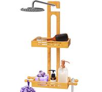SereneLife Portaoggetti Doccia, Portaoggetti Bagno in Bambù a 2 Ripiani, Organizer Bagno Antiscivolo con Mensola Doccia Autodrenante per Shampoo, Bagnoschiuma, Sapone e Accessori
