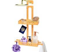 SereneLife Portaoggetti Doccia, Portaoggetti Bagno in Bambù a 2 Ripiani, Organizer Bagno Antiscivolo con Mensola Doccia Autodrenante per Shampoo, Bagnoschiuma, Sapone e Accessori