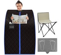 SereneLife Sauna a Vapore Portatile, Sauna Monoposto da Casa, Bagno Turco, Sauna Infrarossi con Tappetino Scaldapiedi e Sedia Pieghevole, Cabina Domestica per Spa, Nero