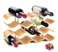 SereneLife Scaffale per vino in bambù, con 4 ripiani con scomparti che possono contenere 14 bottiglie, unico supporto in legno impilabile, risparmia spazio per armadio, cucina e dispensa, design