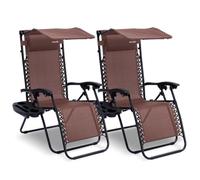 SereneLife Set 2 Sedie da Giardino, Sdraio Regolabili con Vassoio, Portabicchieri, Cuscino, Pieghevoli per Esterni, Terrazza, Piscina, Spiaggia, Marrone
