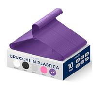 SereneLife Set di 10 grucce in plastica, antiscivolo, resistenti, con gancio girevole a 360°, finitura liscia per proteggere il tessuto, leggere, ultra sottili, per cappotti e altri vestiti (viola)