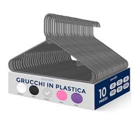 SereneLife Set di 10 grucce in plastica, antiscivolo, resistenti, con gancio girevole a 360°, finitura liscia per proteggere il tessuto, leggere, ultra sottili, per cappotti e altri vestiti (grigio)