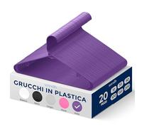 SereneLife Set di 20 grucce in plastica, antiscivolo, resistenti, con gancio girevole a 360°, finitura liscia per proteggere il tessuto, leggere, ultra sottili, per cappotti e altri vestiti (viola)