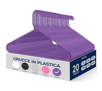 SereneLife Set di 20 grucce in plastica, antiscivolo, resistenti, con gancio girevole a 360°, finitura liscia per proteggere il tessuto, leggere, ultra sottili, per cappotti e altri vestiti (viola)