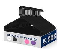 SereneLife Set di 10 grucce in plastica, antiscivolo, resistenti, con gancio girevole a 360°, finitura liscia per proteggere il tessuto, leggere, ultra sottili, per cappotti e altri vestiti (nero)
