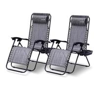 SereneLife Set di 2 Sedie da Giardino Reclinabili, Sdraio Regolabili con Tavolino Laterale, Portabicchieri e Cuscini Rimovibili, Sedie Pieghevoli da Campeggio per Patio, Giardino e Spiaggia