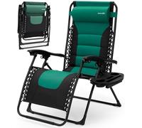 SereneLife SL1ZGRCP36.5 - Sedia da giardino pieghevole imbottita Zero Gravity, regolabile, con portabicchieri in plastica, tavolino e cuscino (verde e nero)