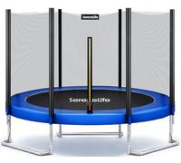 SereneLife Trampolino Elastico per Bambini 305 cm, Tappeto Elastico Rotondo, Nero, con Rete di Sicurezza, Struttura Robusta per Esterno e Interno
