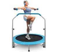 SereneLife 40" Foldable Mini Trampoline - Compact Fitness Trampoline for Kids Adults, Exercise Rebounder with Adjustable Foam Handle, Indoor/Garden Workout Equipment, Max Load 200 lbs, Sky Blue