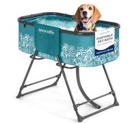 SereneLife Vasca da Bagno per Cani in Acciaio Inox, Cani Accessori, Altezza Regolabile 86 cm, con Tubo di Scarico e Tasche Portaoggetti, Perfetto per Il Cane e Altri Animali