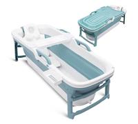SereneLife Vasca da bagno pieghevole per adulti, 150 cm, mobile pieghevole per doccia, con coperchio e tubo di scarico per interni ed esterni, blu