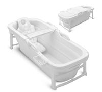SereneLife Vasca da bagno pieghevole per adulti, 150 cm, mobile pieghevole per doccia, con coperchio e tubo di scarico per interni ed esterni, colore bianco