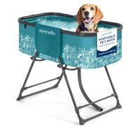 SereneLife Vasca da Bagno Pieghevole per Cani da Interno ed Esterno, Altezza Regolabile 86 cm, Tubo di Scarico e Tasche Portaoggetti, Accessori per Cani, Adatta Anche ad Altri Animali