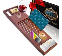 SereneLife Vassoio per vasca da bagno in bambù, regolabile, porta libri e tablet, vassoi per accessori rimovibili, design ergonomico, slot per bicchieri da vino, regalo rilassante per casa o bagno