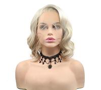 SERENEWIG 14" parrucche bob bionda naturale onda allentata capelli resistenti al calore parrucche anteriori in pizzo sintetico per le donne vacanze estive Cosplay donna parrucca lunghezza spalla parte