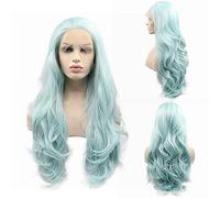 SereneWig 24" Pastello Misto Blu Parrucca Lunga Onda Blu Sintetica Parrucche Anteriori In Pizzo Pre-pizzicato Linea Di Capelli Naturale Per Le Donne In Fibra Resistente Al Calore Cosplay Parrucca