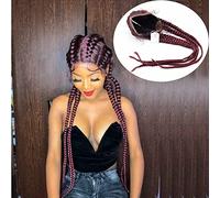 SereneWig, Parrucca con 2 doppie trecce, con piccole ciocche sull’attaccatura, nero misto rosso bordeaux, parrucca con 4 trecce, capelli lunghi, per donne, cosplay, festival, drag queen