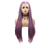 SereneWig - Parrucca da donna in pizzo sintetico, colore lilla e viola, con scatola di colore intrecciata, parrucca per cosplay