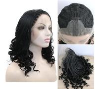 SERENEWIG Parrucca intrecciata da donna 1B con capelli sintetici neri di media lunghezza con estremità ricce, parrucca sintetica con pizzo frontale, per donne nere, uncinetto, bohémien, feste, cosplay